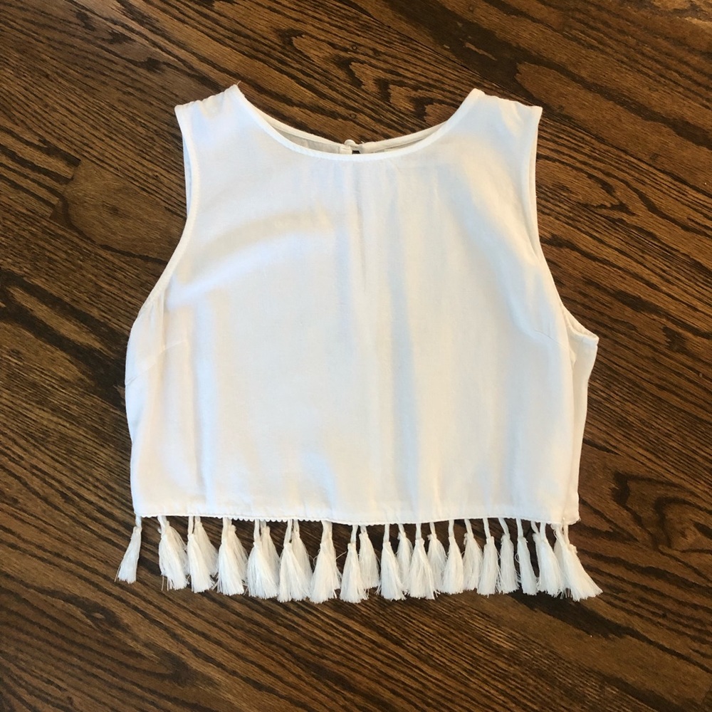 VICI White Crop Tank with Tassels Size S